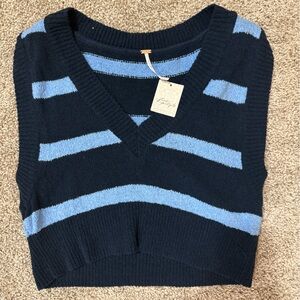 Free People Navy and Light Blue Knit Sweater
